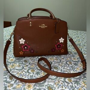 Coach Brown Handbag with Floral Accents